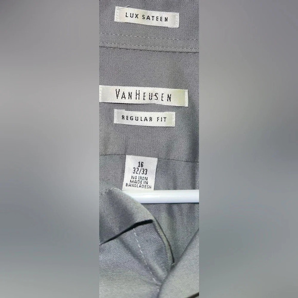 Van Heusen Gray Lux Sateen, Regular Fit Button Down Dress Shirt - Picture 5 of 7